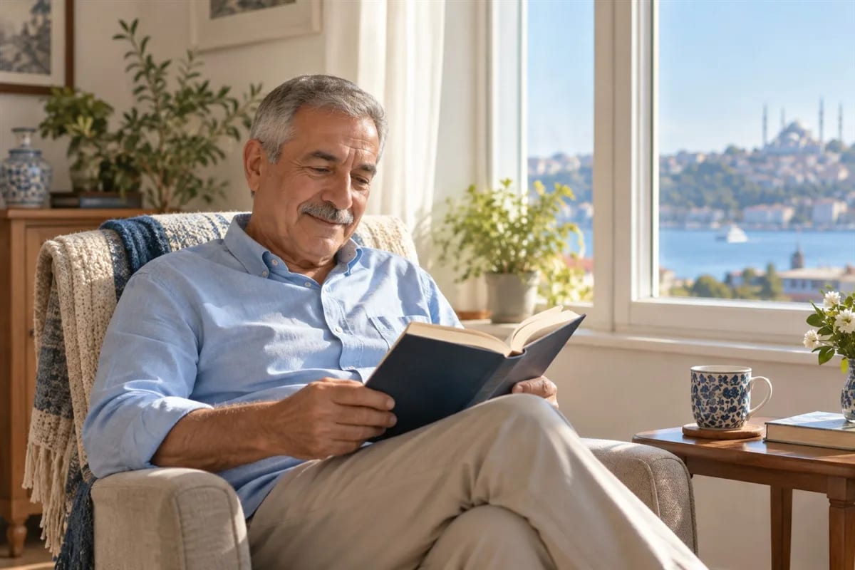 Günlük yaşamda kitap okuyan ileri yaş yetişkin
